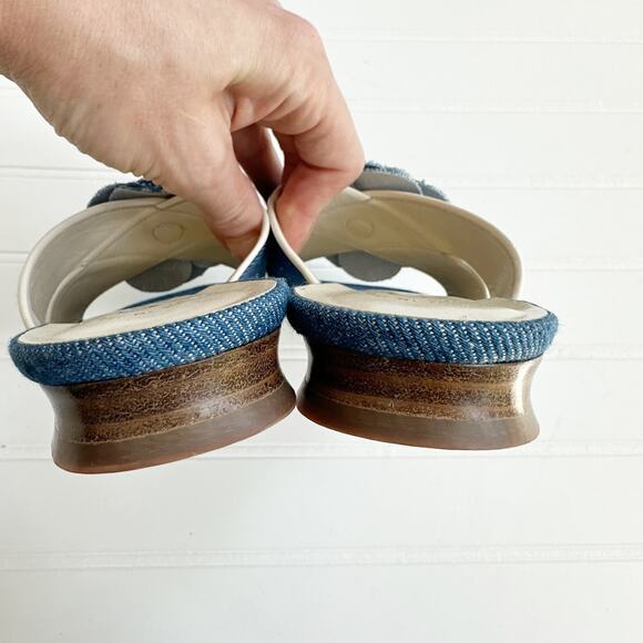 Chanel Blue Denim Camellia Flower Slip On Sandals Womens 37 - Picture 5 of 8